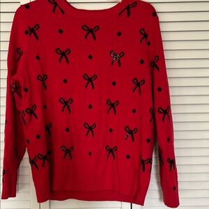 Charming Red Sweater with Black Bow Accents